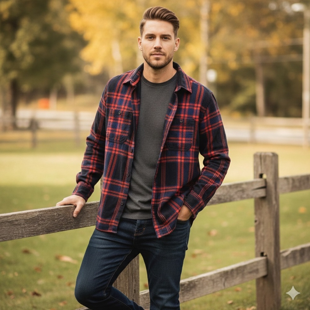 Rumors Original Red&Navy Plaid Flannel Shirt / Hiking/Menswear‎ Medium